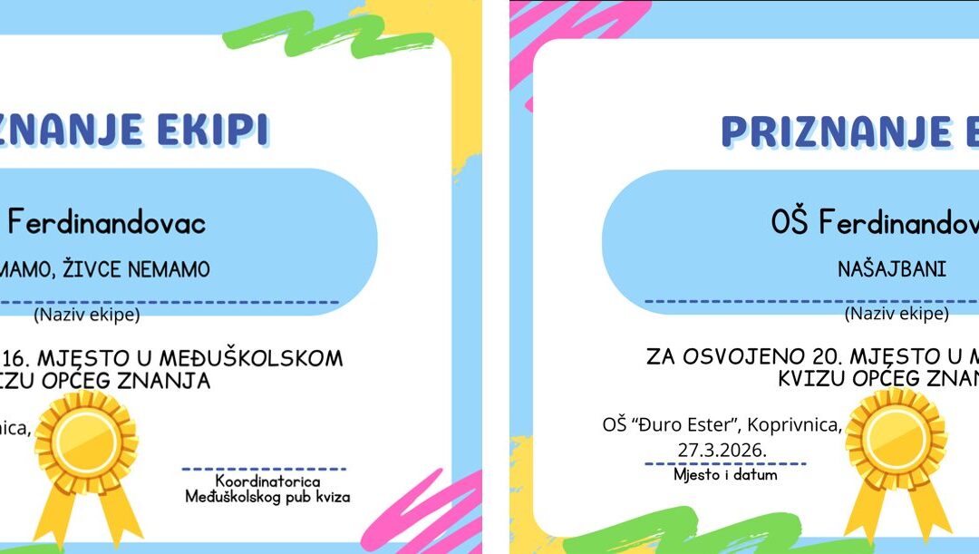 Međuškolski kviz znanja u Koprivnici